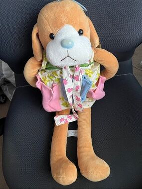 Plush Tan Puppy Dress-Up Activity Toy with Pink & Blue Accessories